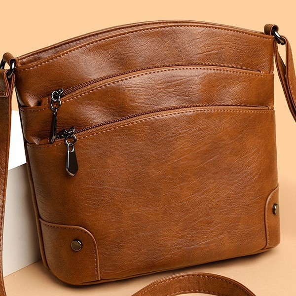 跨境新款高级感多层水桶包复古时尚百搭斜挎包女多功能小众单肩包