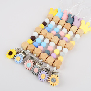 Baby supplies soothing silicone pacifier clip baby anti-drop chain silicone beads pacifier chain foreign trade Amazon explosion