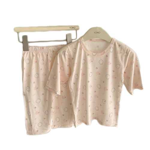 Tongbeiya Children's Summer Seven-Quarter Sleeve Modal Air Conditioning Suit Seamless Craft Home Wear Set for Boys and Girls 