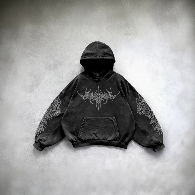 2026 European and American cross-border casual fashion punk design Harajuku streetwear men's hip-hop gothic hooded sweatshirt 2026 European and American cross-border casual fashion punk design Harajuku streetwear men's hip-hop gothic hooded sweatshirt