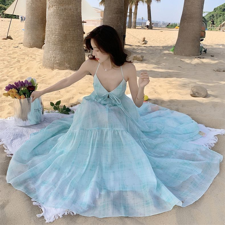 Sexy Backless Mint Green Halter Neck Strap Dress for Women 2025 Summer Seaside Vacation Sheer Fairy-Like Long Dress Sexy Backless Mint Green Halter Neck Strap Dress for Women 2025 Summer Seaside Vacation Sheer Fairy-Like Long Dress