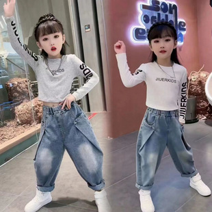2024 New Spring & Fall Style Girls' Internet Celebrity Suits Family Mother-Daughter Clothing Girls' Jeans Fashionable Sportswear