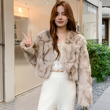 海宁2025冬新款v领进口狐狸毛皮草外套短款女真毛毛皮毛一体大衣