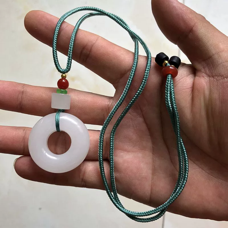 Necklace, pendant white jade, Buddha