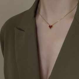 复古简约朱砂红色爱心珐琅滴釉日韩小众个性气质短款项链锁骨链女