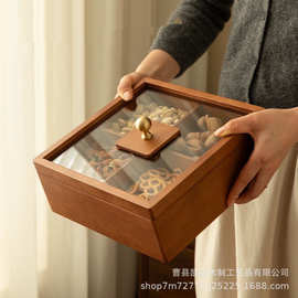复古木质干果盒客厅茶几糖果点心收纳盒带盖坚果零食盒小吃瓜子盘