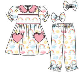 夏季新款女童睡衣跨境热卖樱桃彩虹印花批发零售