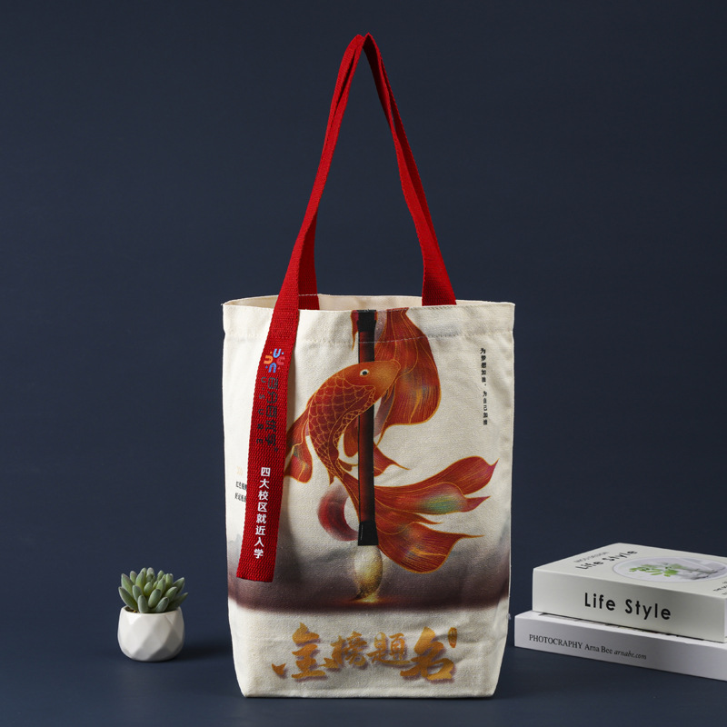 飘带帆布袋定 制彩印手提空白棉布袋购物袋定 做单肩帆布包