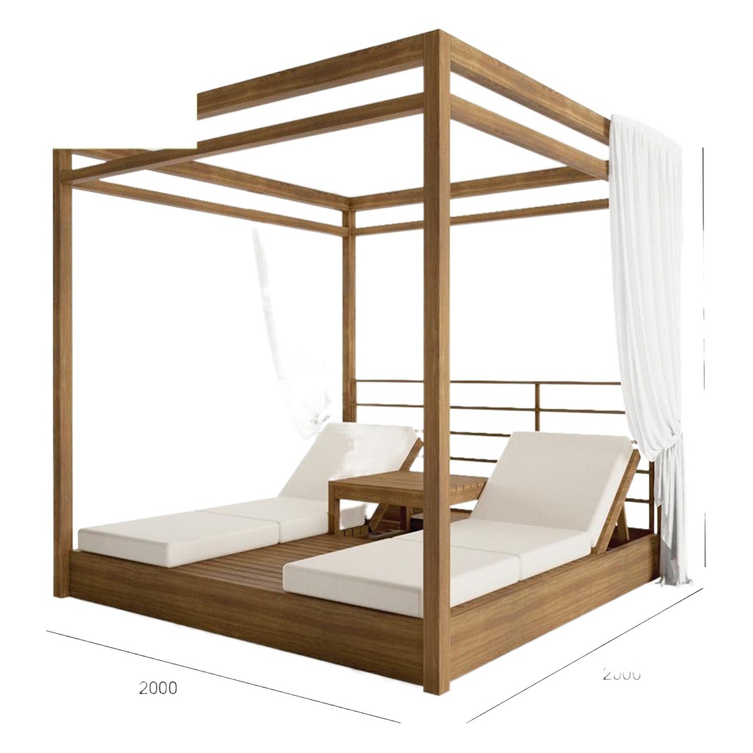 Al Aire Libre pabellón Villa Hotel teca de cuatro columnas pabellón columpio playa cama doble Estilo nórdico