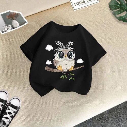Cartoon owl boy girl short sleeve T-shirt summer new baby half sleeve pure cotton top kids half sleeve children