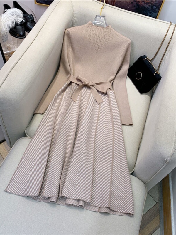 Autumn and Winter New Style Knitted Mid-Length Dress with Coat, A-Line High-Waisted Tummy-Concealing Youthful Plus-Size Women's Long Dress Autumn and Winter New Style Knitted Mid-Length Dress with Coat, A-Line High-Waisted Tummy-Concealing Youthful Plus-Size Women's Long Dress