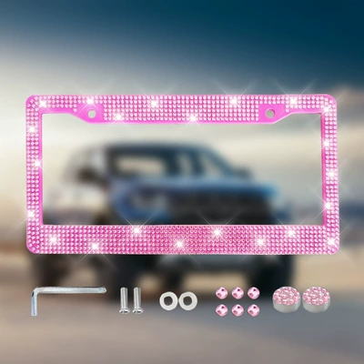 U.S. Regulations Canada Mexico Three Nations General Diamond Car License Plate Round Hole Plastic acrylic drill License Plate Frame (License plate holder/license plate holder) - single-piece-pink