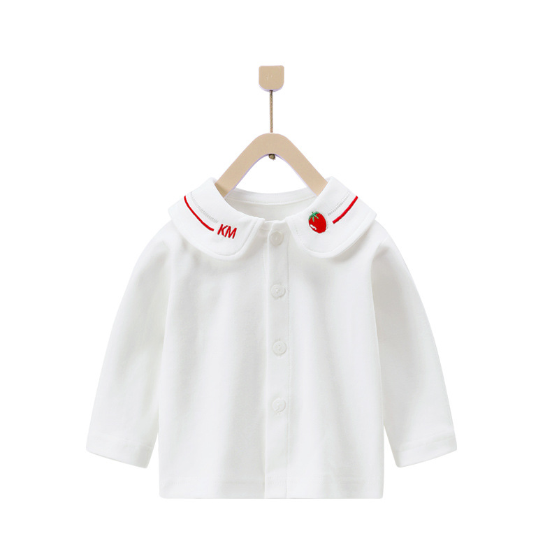 Camisetas de manga larga blancas para niños de otoño, camisetas de manga larga para niñas, camisas con cuello estilo coreano para bebés, cárdigans de algodón, ropa infantil estilo coreano