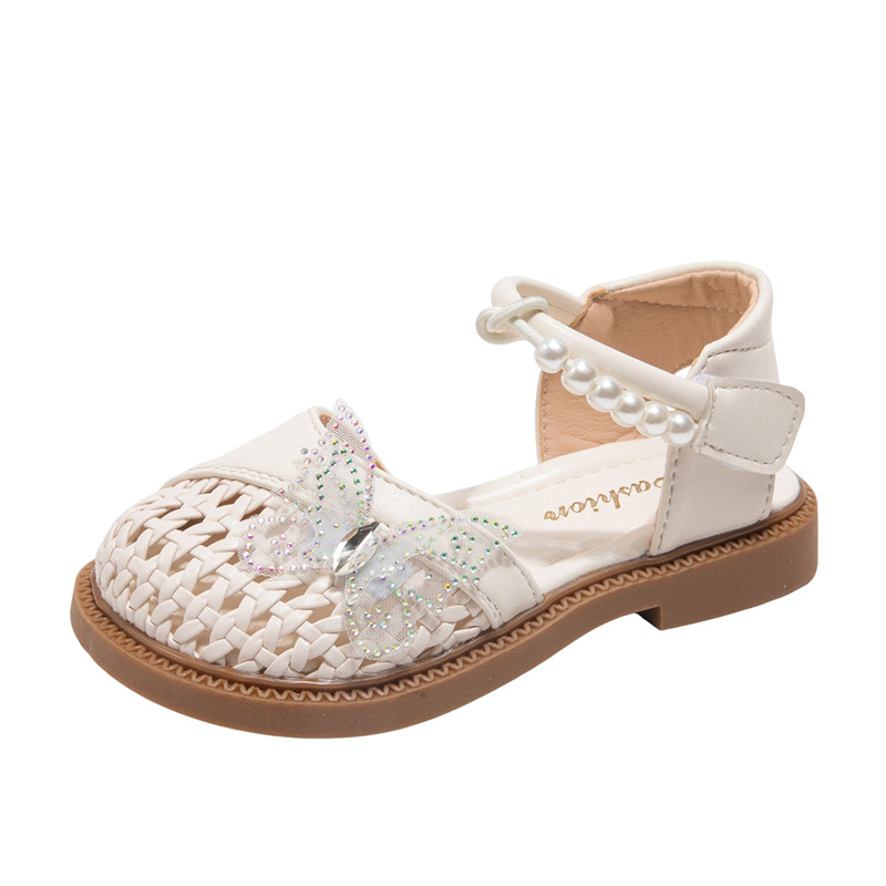Zapatos de perlas huecas para niñas 2026 verano de moda infantil versátil zapatos de princesa sandalias trenzadas image 6