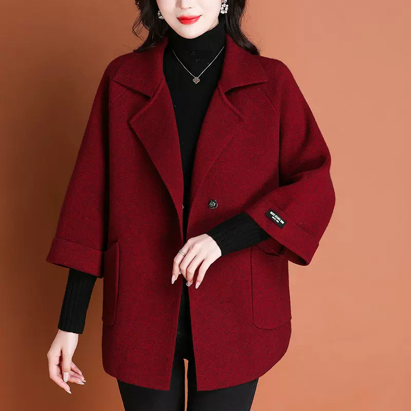 妈妈春装呢子外套2025新款女士风衣气质高贵中老年针织双面呢大衣