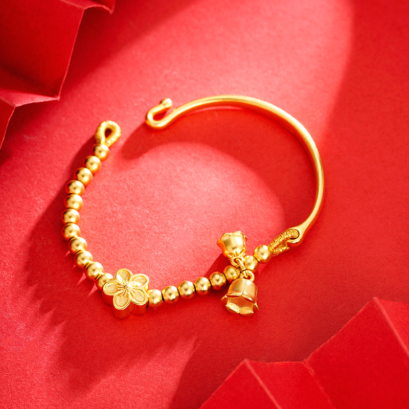 Arena de oro Linglan cuentas pulsera de mujer con cuentas media pulsera flor Pulsera de campana aleación de cobre suministro directo de fábrica suministro de todo fósforo
