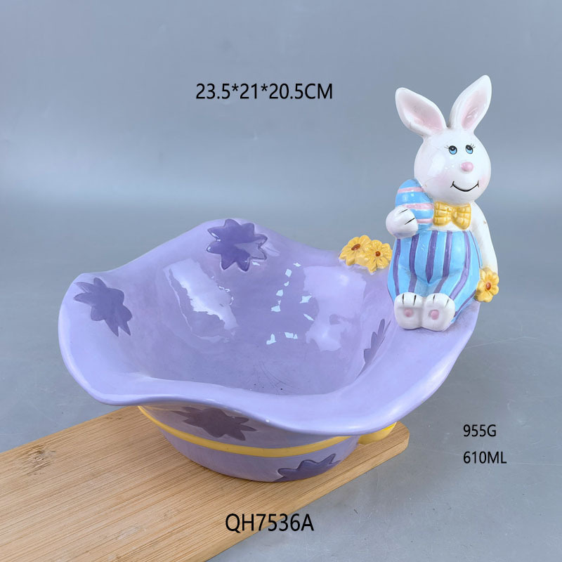 Cerámica de Pascua tazón de conejo decoración doméstica diaria canasta de dulces conejo plato de conejo decoración de almacenamiento al por mayor