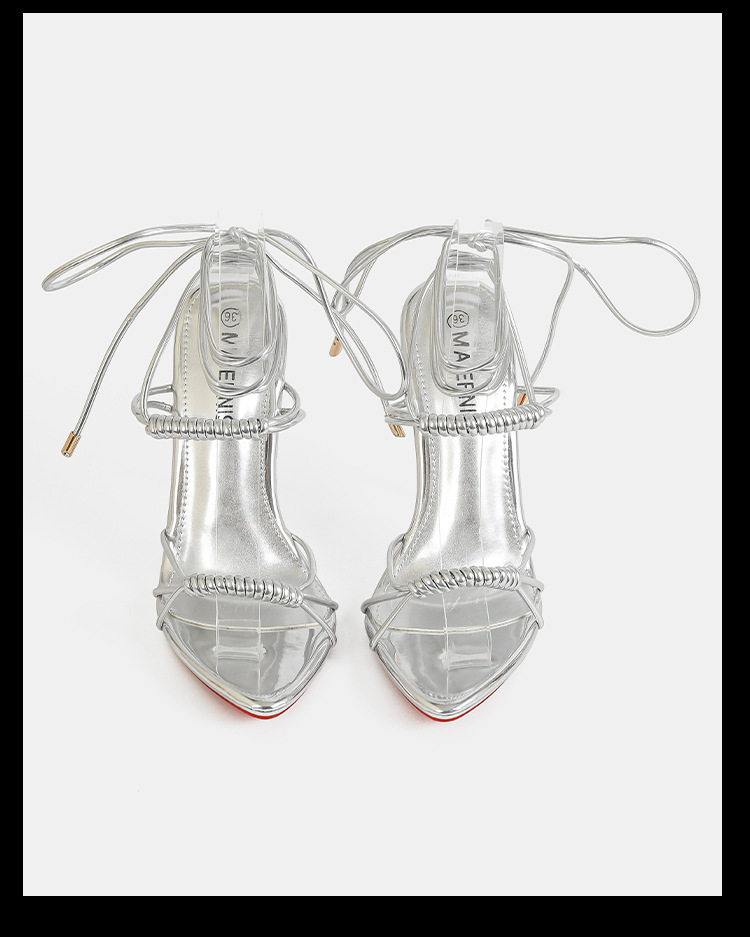 Sandal nữ gót nhọn siêu cao quai chéo buộc dây phong cách La Mã — Màu be, Màu bạc, Màu trắng, Màu tím chi tiết 14