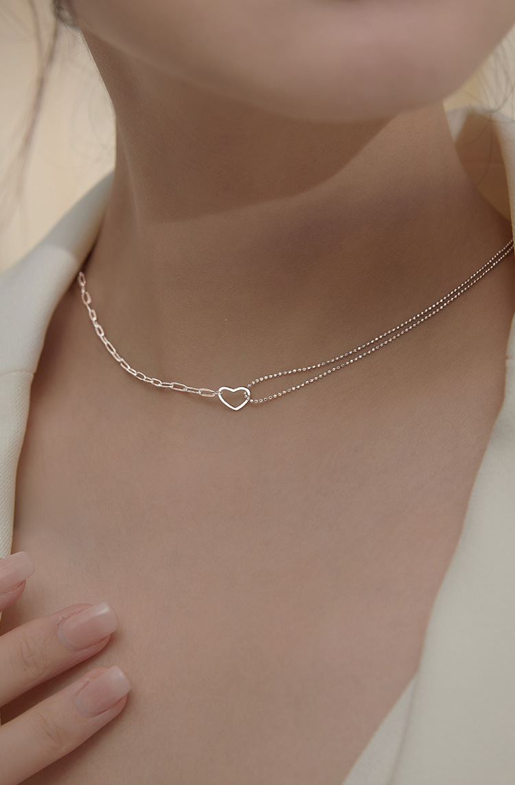 Sunburst Heart Double Layer Necklace For Women Collarbone Chain_voghion.com