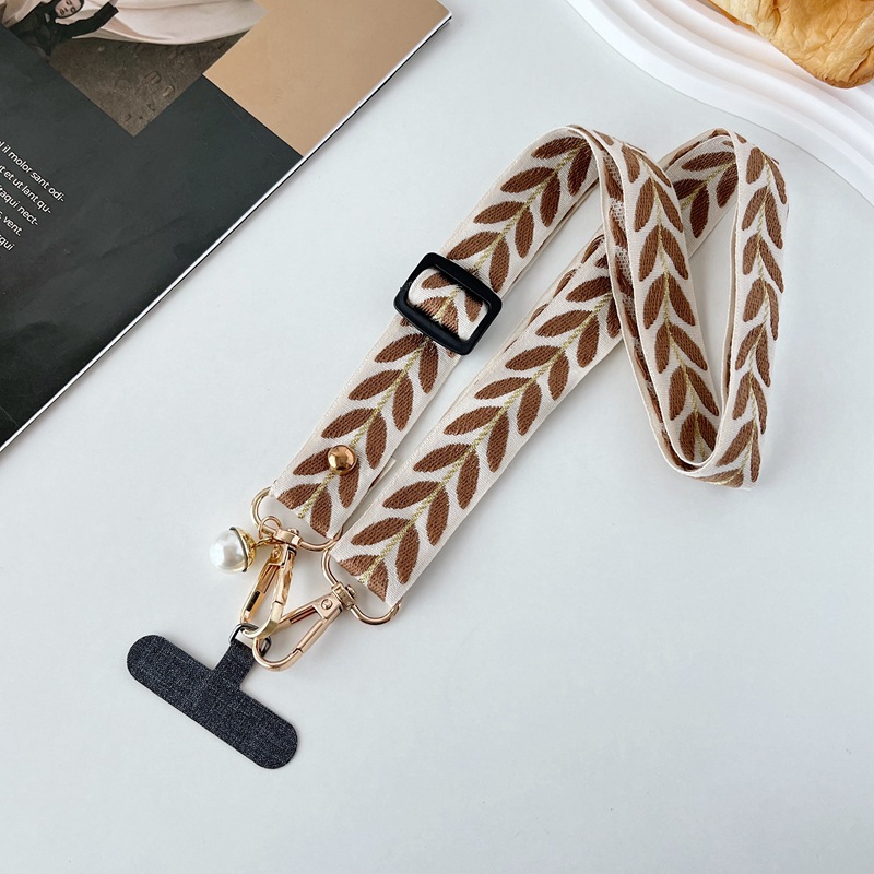 Cordón para teléfono móvil bordado hoja de ratán largo bandolera colgante cuello colgante ajustable con colgante de perlas fuerte y duradero