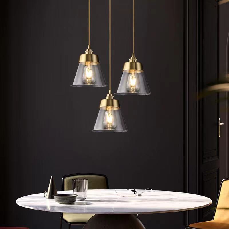 Nordic Restaurant Bar Chandelier All Copper Cafe Cashier Single Long Line Bedside Small Chandelier Industrial Wind Lamps