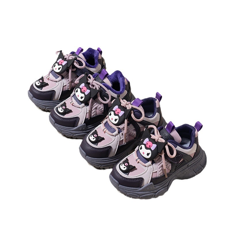 Zapatillas de deporte moradas para niñas Kulomi más zapatos de papá de terciopelo antideslizantes 2024 otoño e invierno nuevos zapatos para correr de suela gruesa todo fósforo