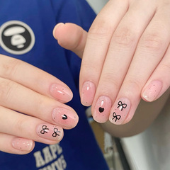 2025年新款韓系春夏蝴蝶結穿戴甲粉色腮紅波點愛心美甲貼片