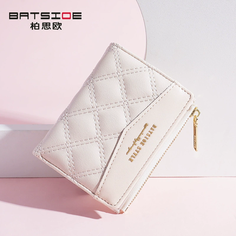 Кошелек женский короткий (BATSIOE) стеганый TPU для карт и монет — 11.5×9×2 см, стиль студента