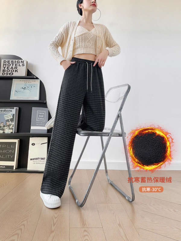 松弛感小个子黑白格子阔腿裤女冬款2025新款宽松慵懒风休闲长裤|undefined