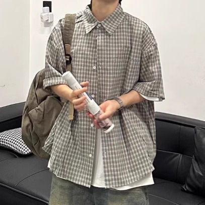 Summer Japanese Trend Loose Casual Shirt American Retro Striped Collar Short-Sleeve Blouse