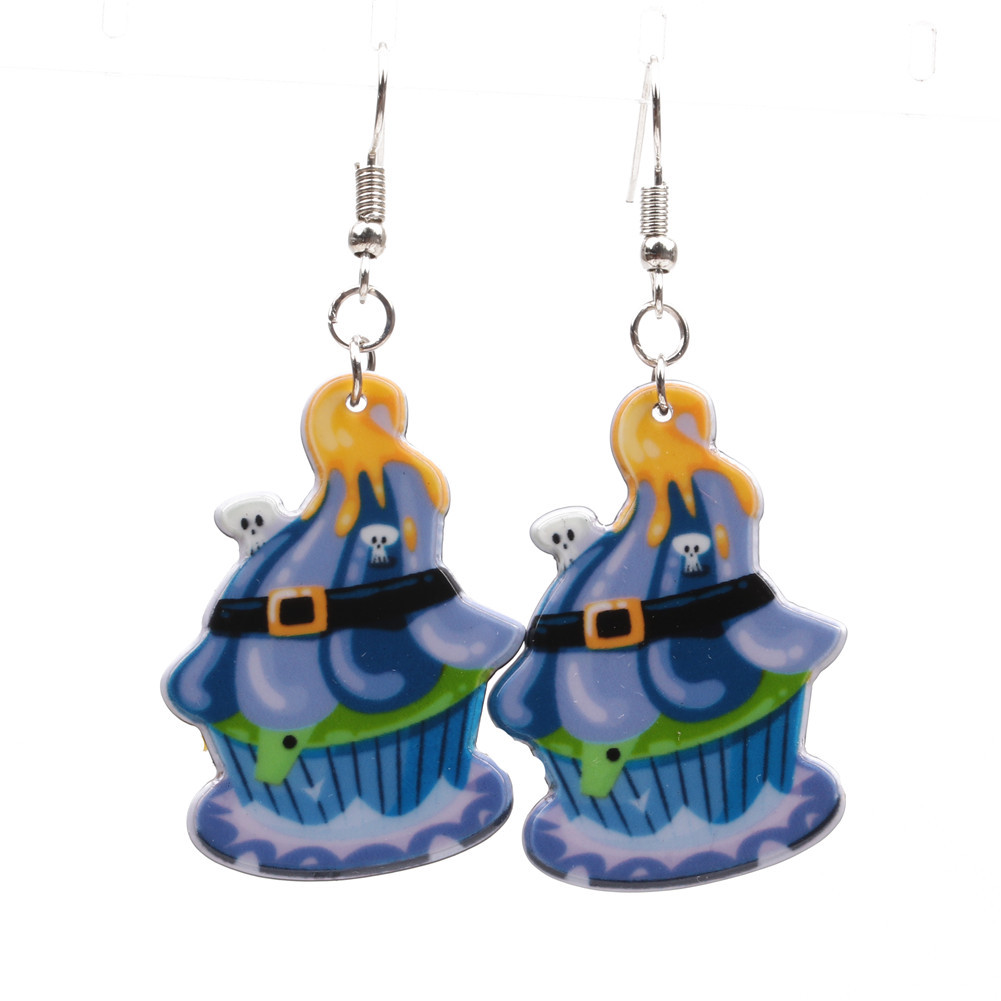 Nuevo Halloween brillante cráneo calabaza pendientes de acrílico pendientes de costura de personalidad de la moda pendientes