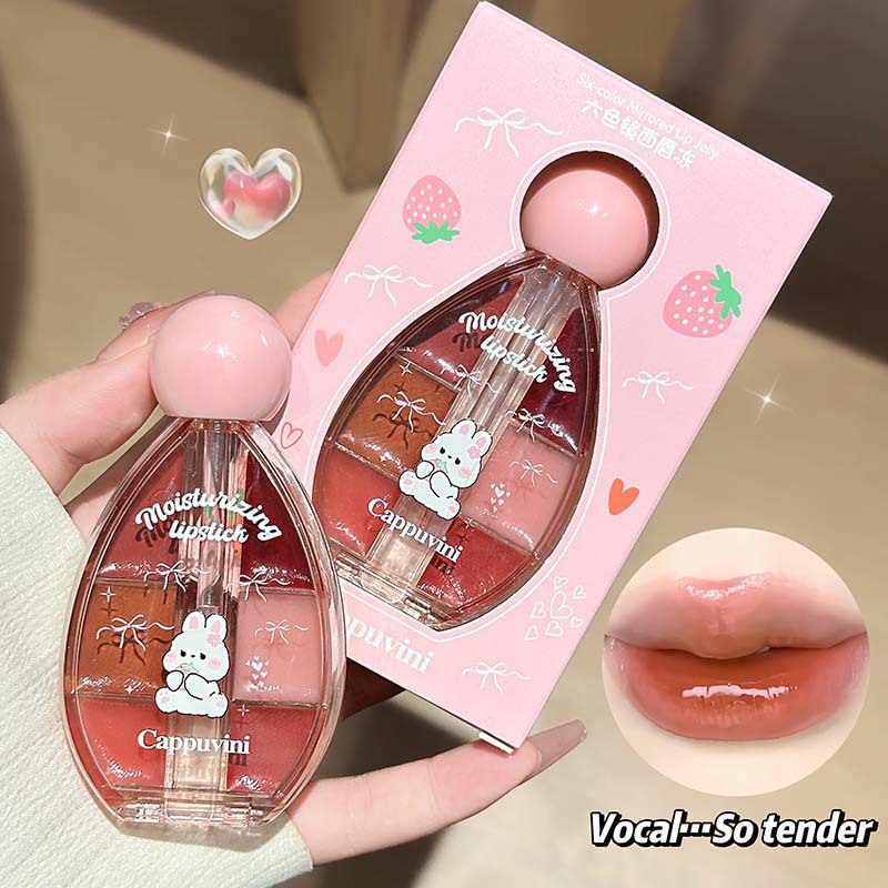 Cappuvini Six-Color Mirror Lip Jelly Cosmetics Glass Lip Glaze Cross-Border Beauty Lipstick Water Gloss Student Makeup