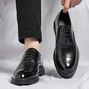 Brock leather shoes men's summer hollow increased 8CM business increased shoes 6CM wedding groom shoes a generation of hair