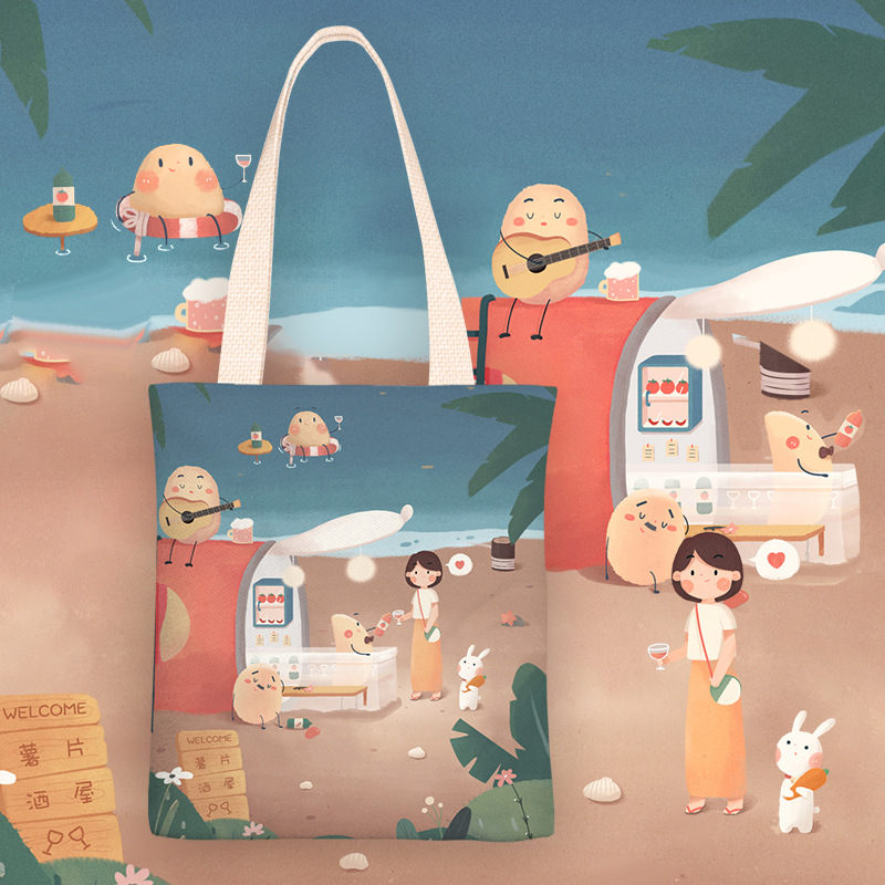 2020新款沙滩派对学生个性卡通帆布袋大容量手提袋单肩包帆布包
