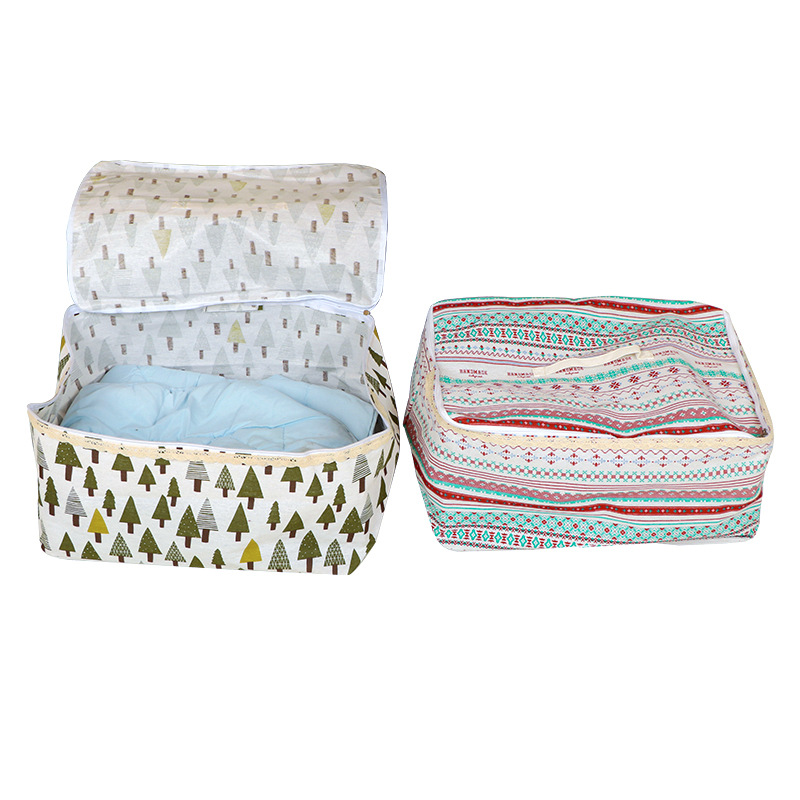 Cesta de almacenamiento de edredón de tela cesta de almacenamiento de ropa de lino de algodón simple con cremallera cesta de almacenamiento de artículos diversos