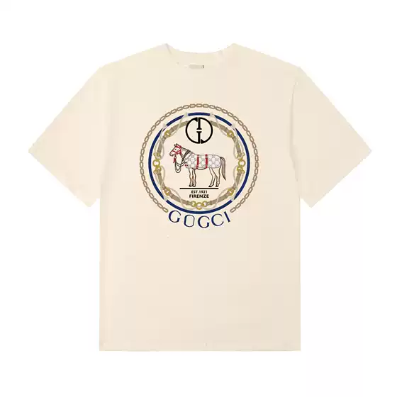Short-Sleeved Summer New Cross-Border Printed Logo Men's T-Shirt Casual Wholesale Round Neck Top Exquisite Loose Cotton T-Shirt