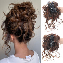 欧美外贸抓夹式假发卷发圈丸子头凌乱长须加量蓬松假发髻工厂现货