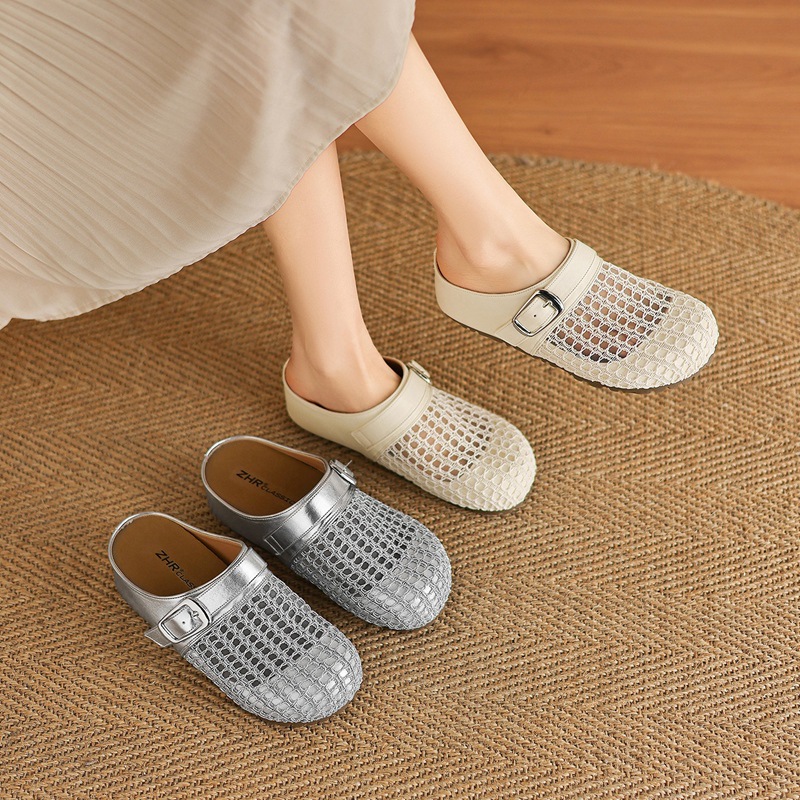 Dép sandal nữ quai chữ V đế tăng chiều cao, mũi trùm thoáng khí — LR12 Màu be