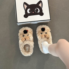 复古蝴蝶结小猫厚底毛毛鞋女秋冬外穿可爱卡通休闲可爱包头棉拖鞋