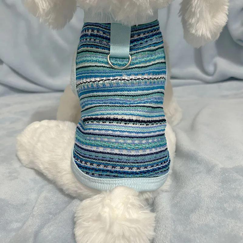 Ropa de mascotas de verano delgada rayas huecas transpirables tracción chaleco de color que osos bipedas ropa gato perro