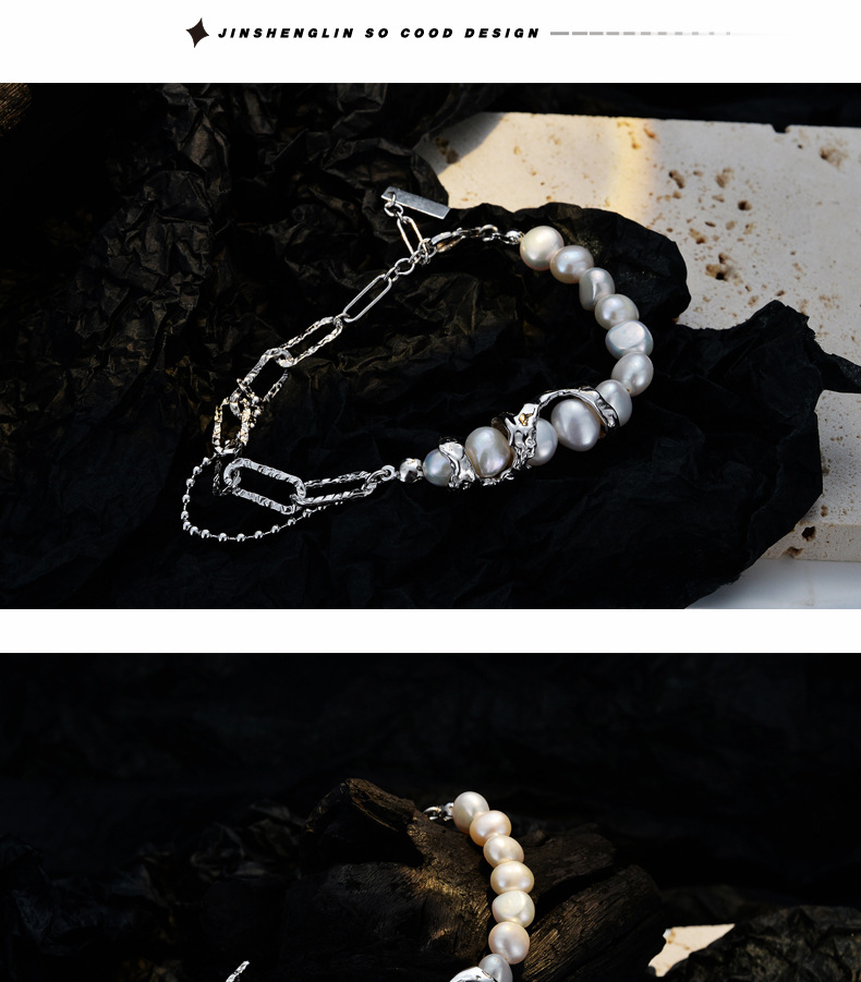 Fashion Geometric Sterling Silver Inlay Artificial Pearls Bracelets 1 Piece