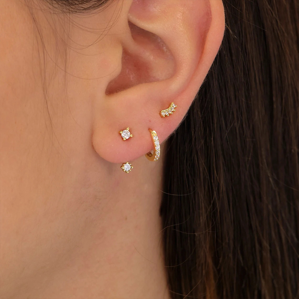 4g Weight Zircon Inlay Material Earrings Classification 3 Pieces Set Quantity Daily Occasion 925 Sterling Silver Material Geometric Pattern Women's Gender Plating, Inlay Design Simple Style Style 3 Pieces Set 925 Sterling Silver Zircon Geometric Earrings 77
