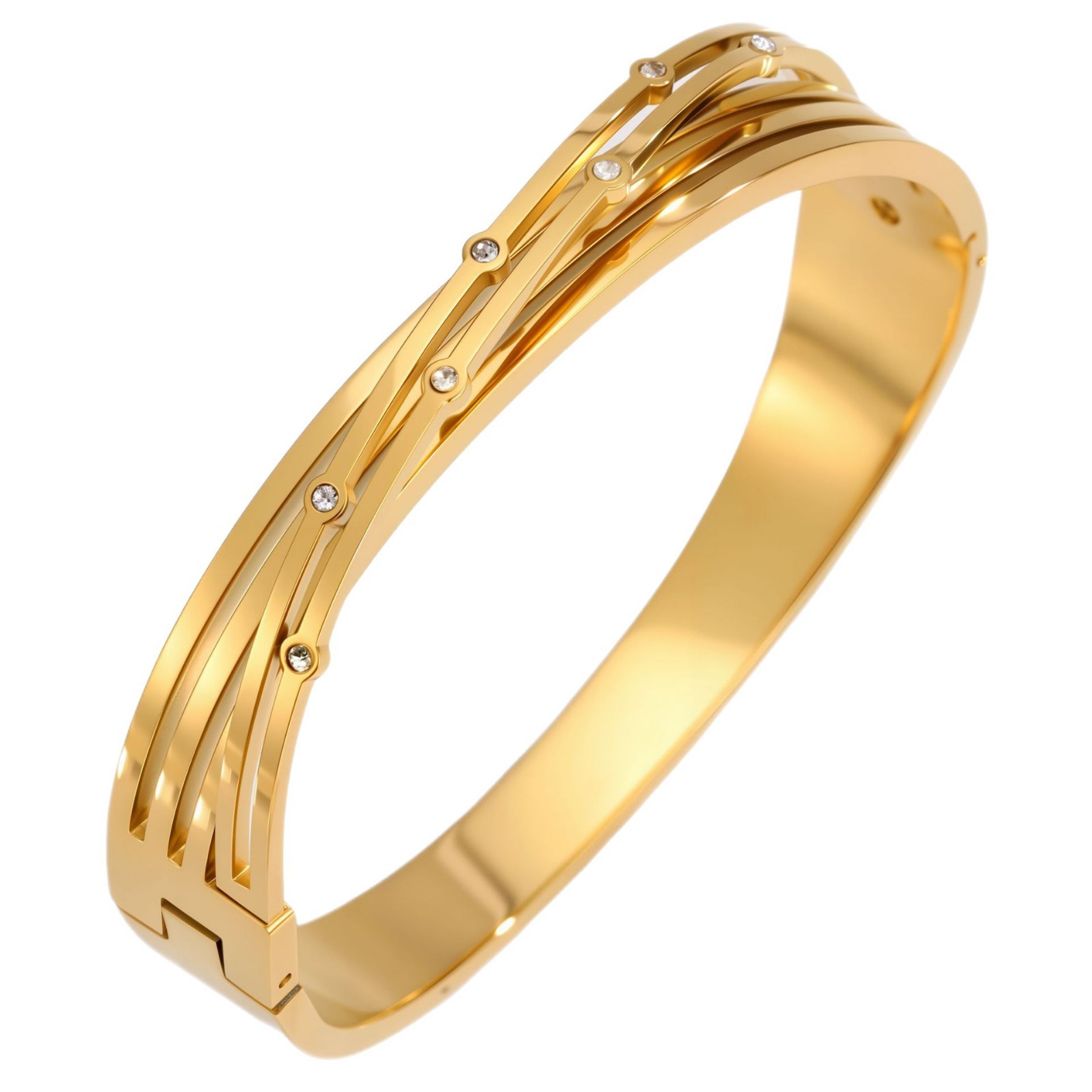 Brazalete de acero trenzado de diamantes de oro de 18 quilates no se desvanece pareja de moda de acero inoxidable pulsera de bambú