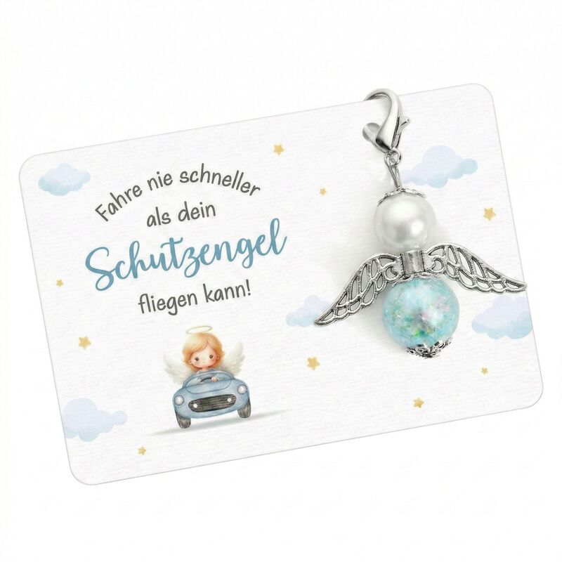 Wings Keychain Women's Driving Gift Guardian Angel Blue Pearl Keychain Pearl Angel Keychain