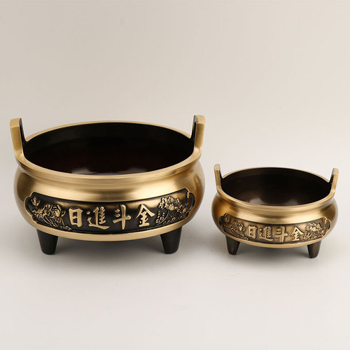 Manufacturer wholesale copper incense burner offering incense burner household offering Buddha God of Wealth furnace daily gold doujin three-legged incense burner ornaments