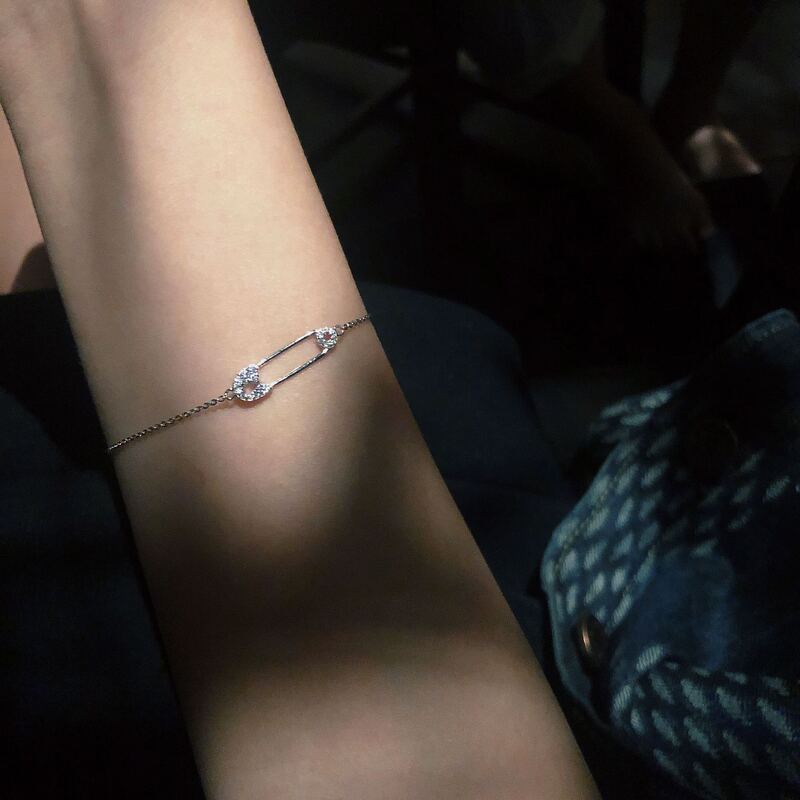 Light luxury niche designer online celebrity female sweet all-match personality pin bracelet silver jewelry adjustable size bracelet