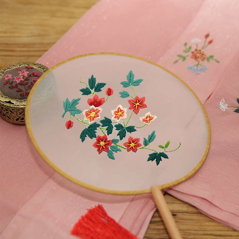 Bordado DIY hecho a mano Lu Bordado producción ventilador material paquete antiguo estilo organza translúcido principiante bordado de doble cara