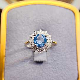 新款天然托帕石戒指S925银镶嵌主石6*6mm百搭网红爆款女饰批发
