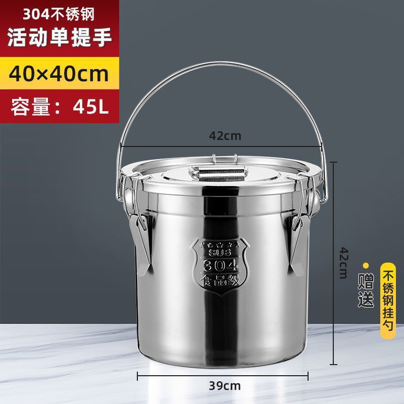 ステンレス製のバケツ、ステンレス製の厚みのある密閉バケツ、宅配用のバケツ、ご飯バケツ、スープバケツ、密閉米バケツ、水を運ぶための油バケツ。|undefined