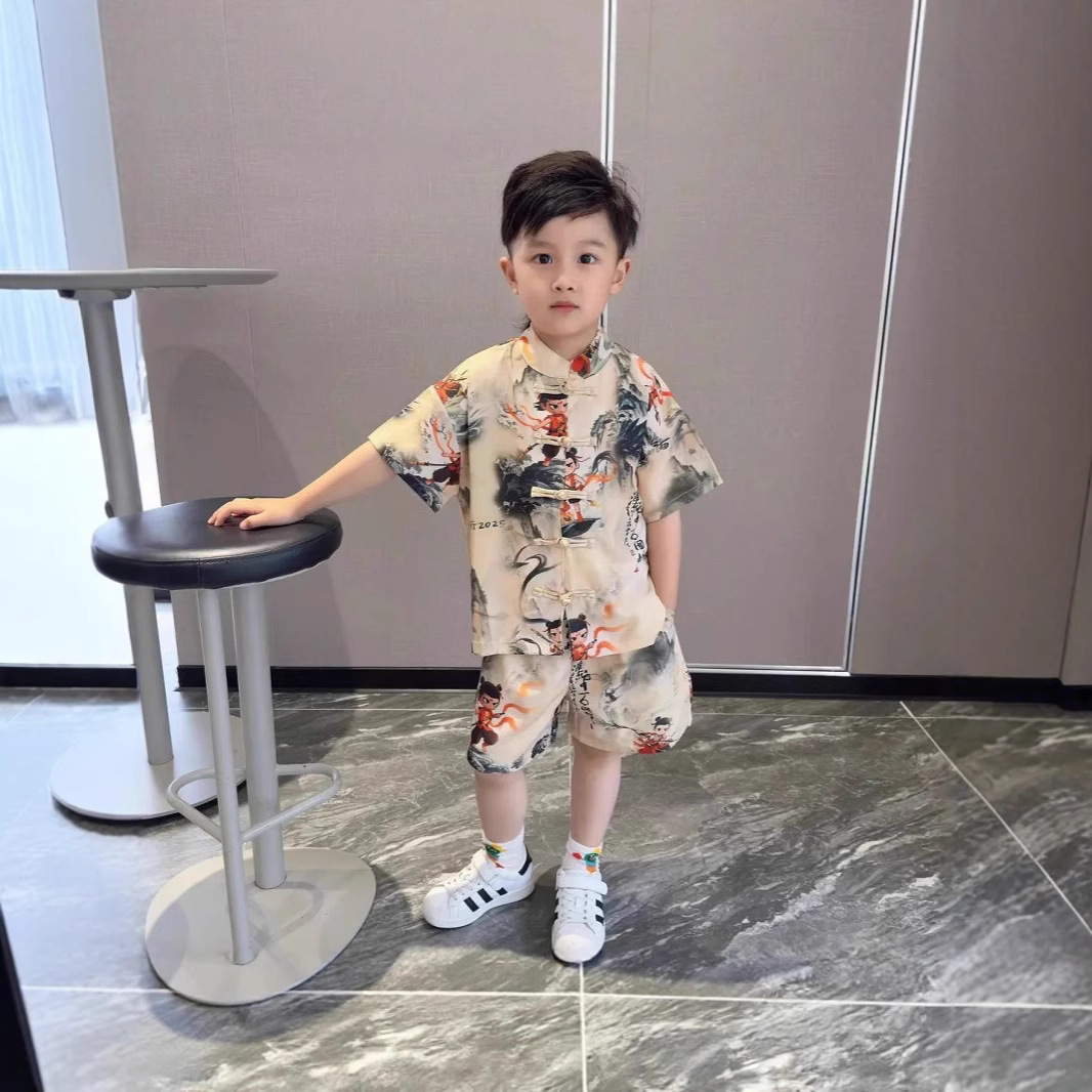 Nezha Clothes 2025 New Summer Children's Suit Boys Han Dynasty Summer Clothes Chinese Shirt Shorts Two-Piece Set